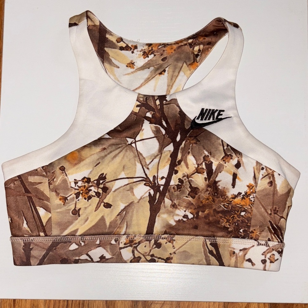Womens Nike sports bra with emblem brown gold Camouflage handmade